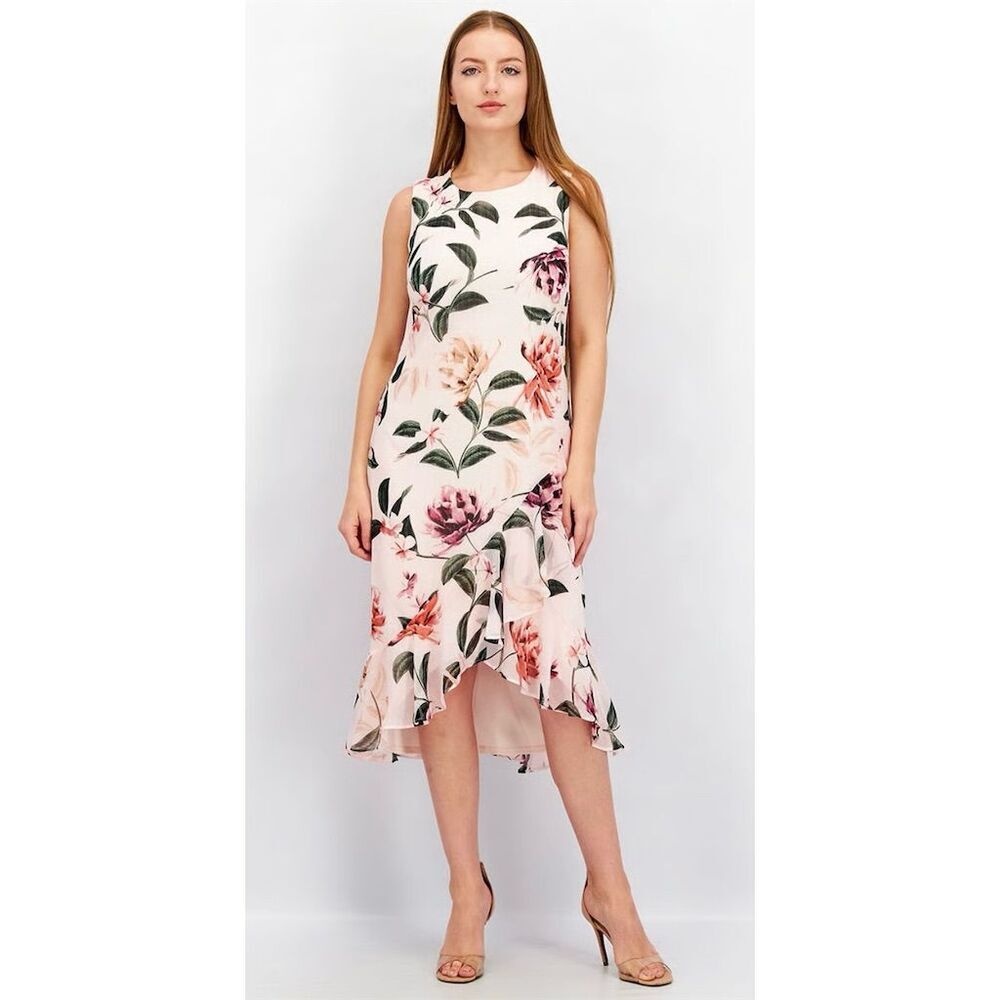 Calvin Klein Women's Floral High-Low Maxi‎ Dress Pink Size 8 NWOT